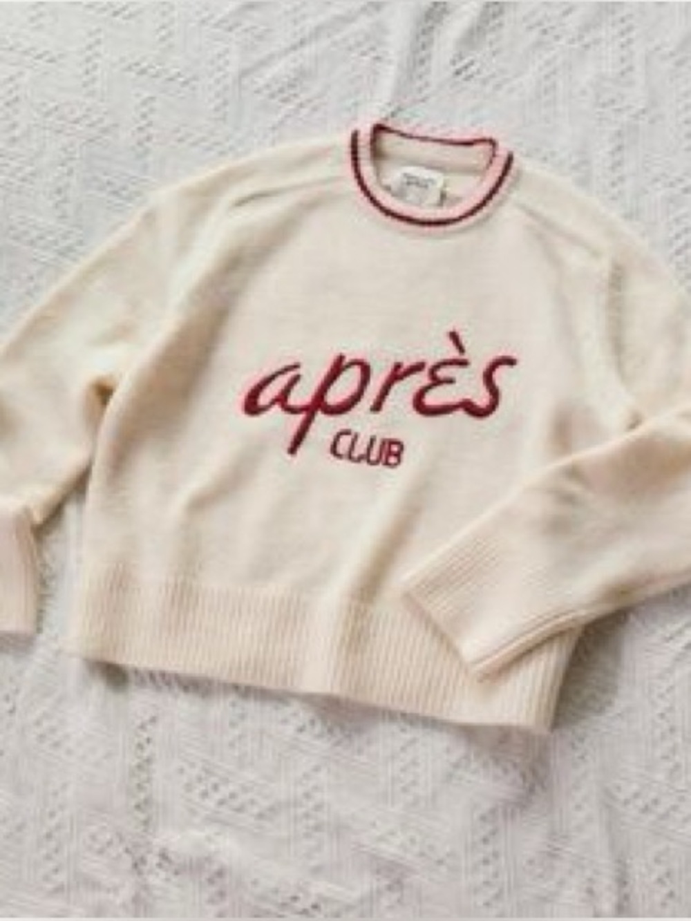 Abercrombie & Fitch Cream and Red Embroidered "Après Club" sweater Size XS